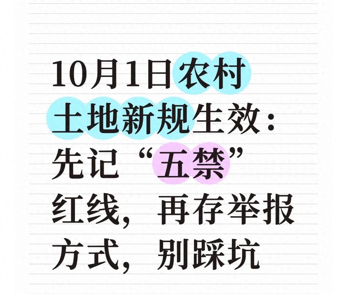 10月1日农村土地新规生效：先记五禁红线，再存举报方式，别踩坑