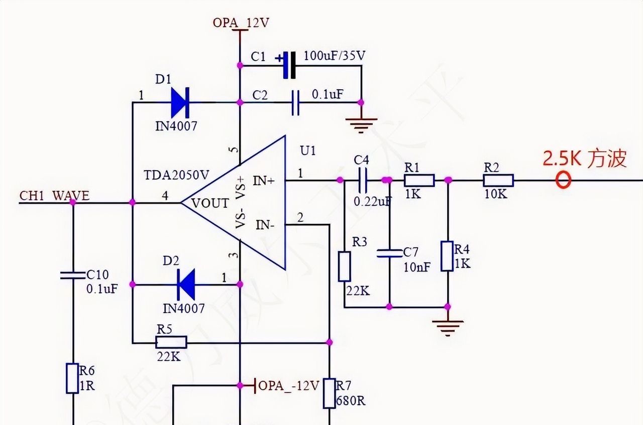 实用运放电路,2.5KHZ的方波,被放大了多少倍?
