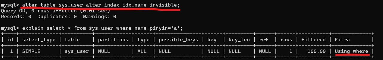 MySQL 8.0-索引- 不可见索引(invisible indexes)