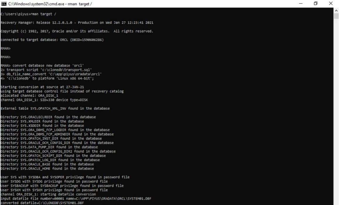 使用 convert database 命令进行 RMAN 跨平台迁移(12C至19C)