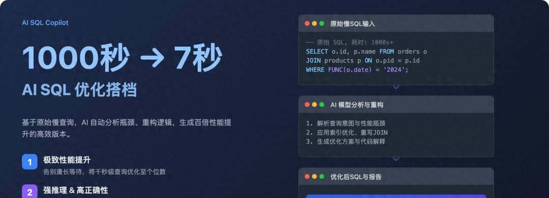 这个 AI大模型把原本要跑 1000 秒的代码，优化到了 7 秒，是写 SQL 的最佳搭档