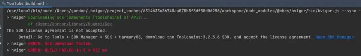 Go to Tools > SDK Manager > SDK > HarmonyOS, download the Toolchains:3.2.3.6 SDK, and accept the …