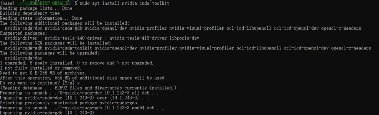 Windows10/11 WSL2 ubuntu安装nvidia-cuda驱动