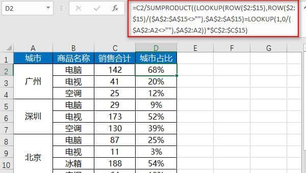合并单元格下的分组占比这个坑怎么填?