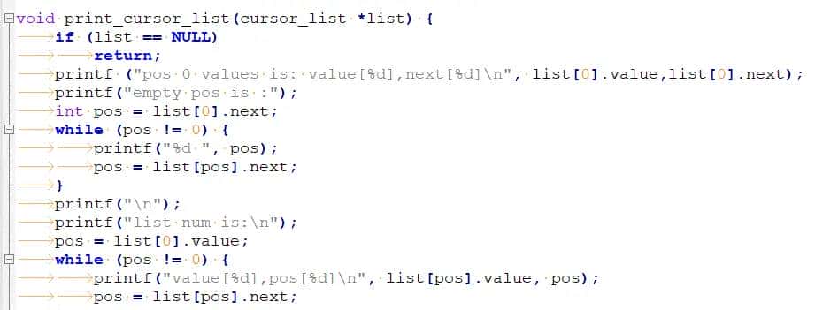 c语言实现实现游标链表