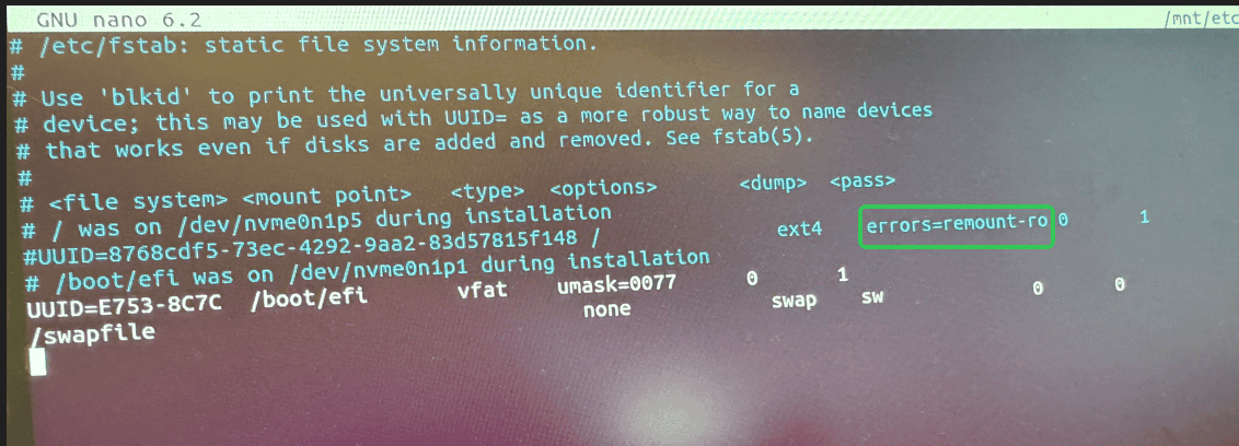 Ubuntu在强制重启后出现问题，---[ end kernel panic - not syncing: Attempted to kill init! exit code=0x00000100]-