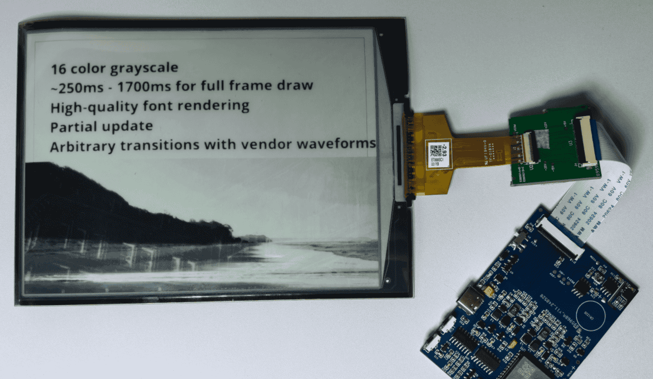 6.8寸柔性墨水屏黑白电子纸eink原装16灰度超快刷新TTL39pin接口ET068SC1可弯曲防摔电子书用