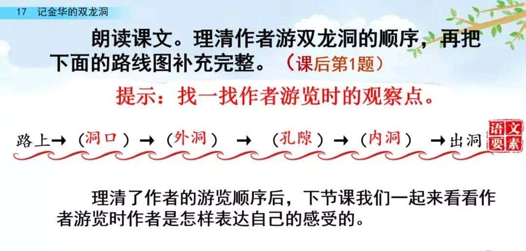 四年级下册语文第17课《记金华的双龙洞》图文详解及同步练习