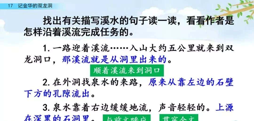 四年级下册语文第17课《记金华的双龙洞》图文详解及同步练习