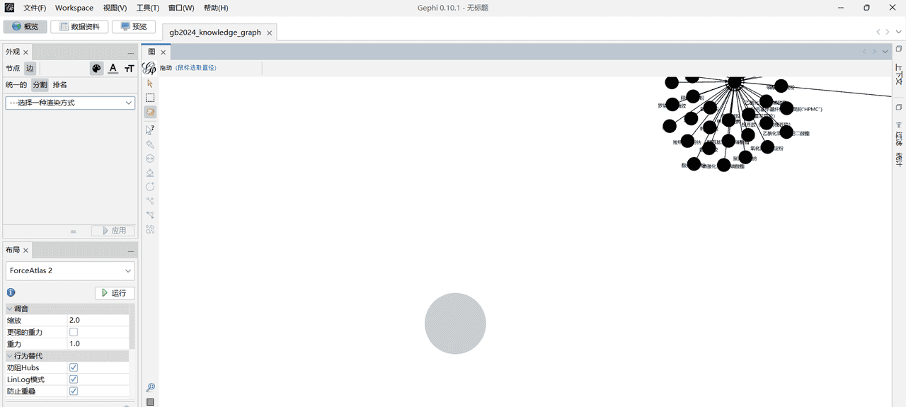 将生成的图谱导入Gephi生成的节点上没有文字，是个空的原点