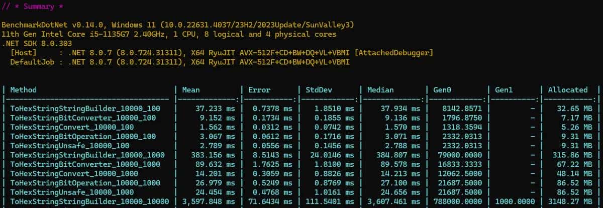 net core中byte数组如何高效转换为16进制字符串