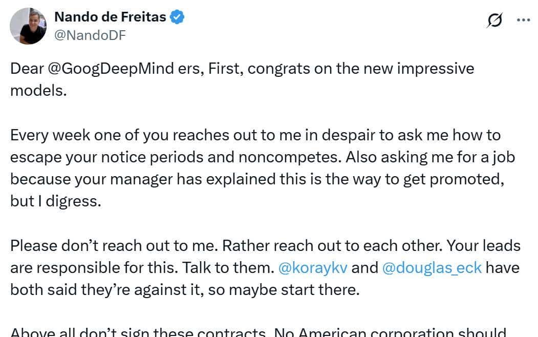 强制员工“带薪休假”1年？谷歌DeepMind竞业条款遭炮轰：宁可花钱白养，也不肯放人！