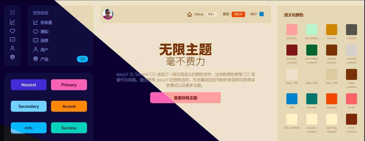 基于Tailwind CSS开发的UI框架,daisyUI真的是既好看又好用