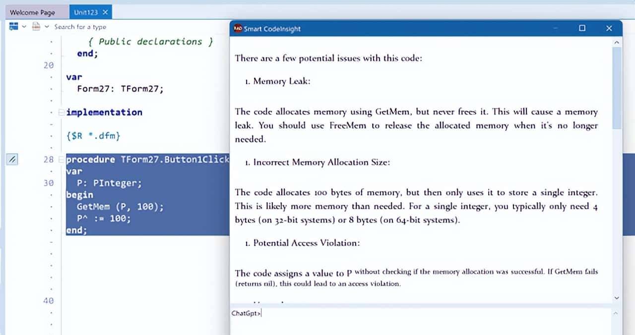 RAD Studio 12.3（Delphi12.3）中的人工智能智能CodeInsight