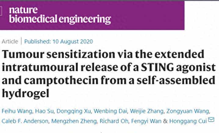 约翰霍普金斯大学崔宏刚《Nature》子刊:包含STING和CPT的原位自组装水凝胶实现100%抑制肿瘤生长
