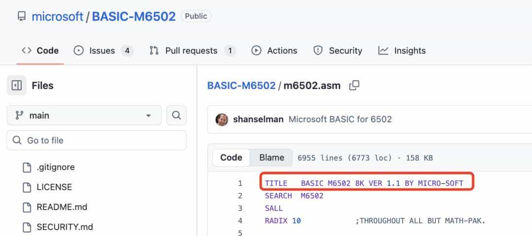 48年前的传奇代码重现！微软开源6955行比尔·盖茨联合开发的BASIC解释器，首日狂揽1.5k Star