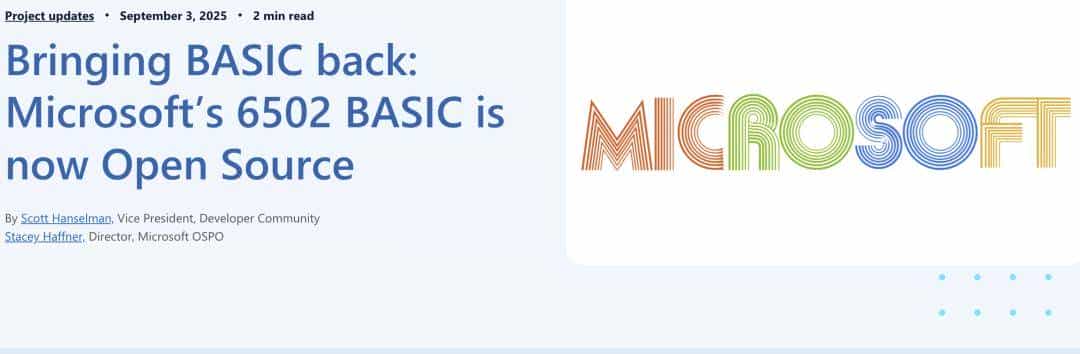 48年前的传奇代码重现！微软开源6955行比尔·盖茨联合开发的BASIC解释器，首日狂揽1.5k Star