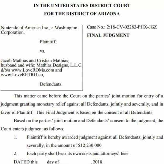 任天堂与盗版资源网站庭外和解 将获赔1223万美元