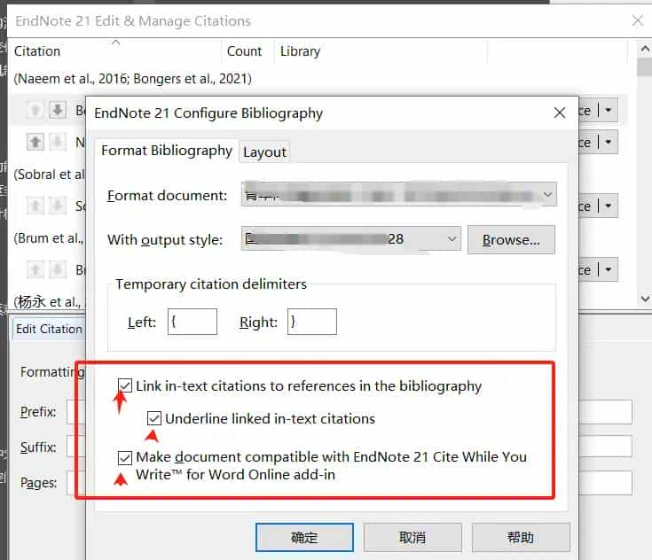 Endnote标记正文中Citation为蓝色