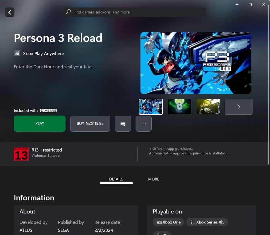 《女神异闻录3 Reload》首发XGP，现已解锁！