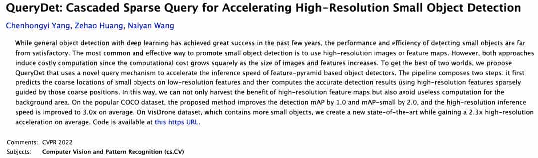 QueryDet：级联稀疏query加速高分辨率下的小目标检测（代码已开源）