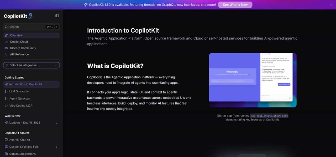AI 助手集成！CopilotKit：打造生产级 AI 助手的 React 前端开发框架