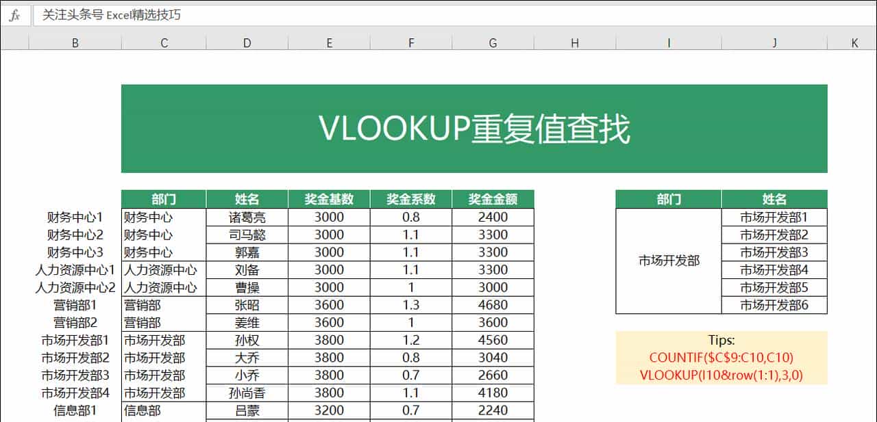 VLOOKUP函数一对多查找，就是这么简单！
