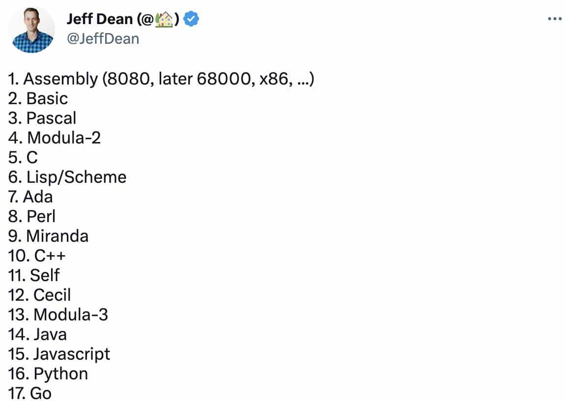 谷歌最好的程序员 Jeff Dean：我用过 18 种编程语言