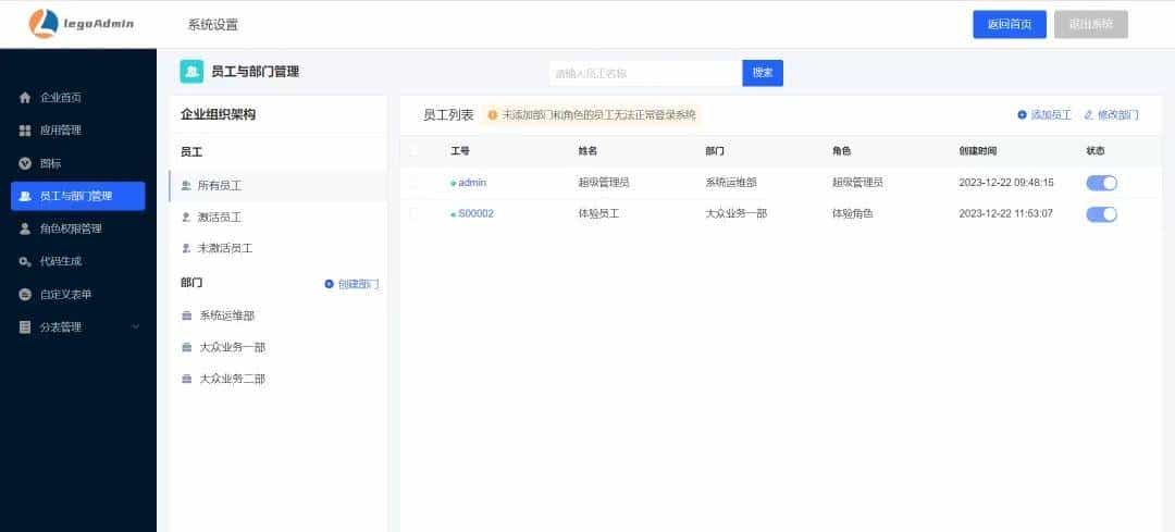 一款开源、前后端分离的低代码开发框架（集成flowable工作流）