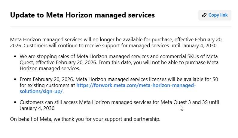 Meta放弃“元宇宙办公”愿景 Horizon Workrooms下月关停 企业级VR业务全面终止