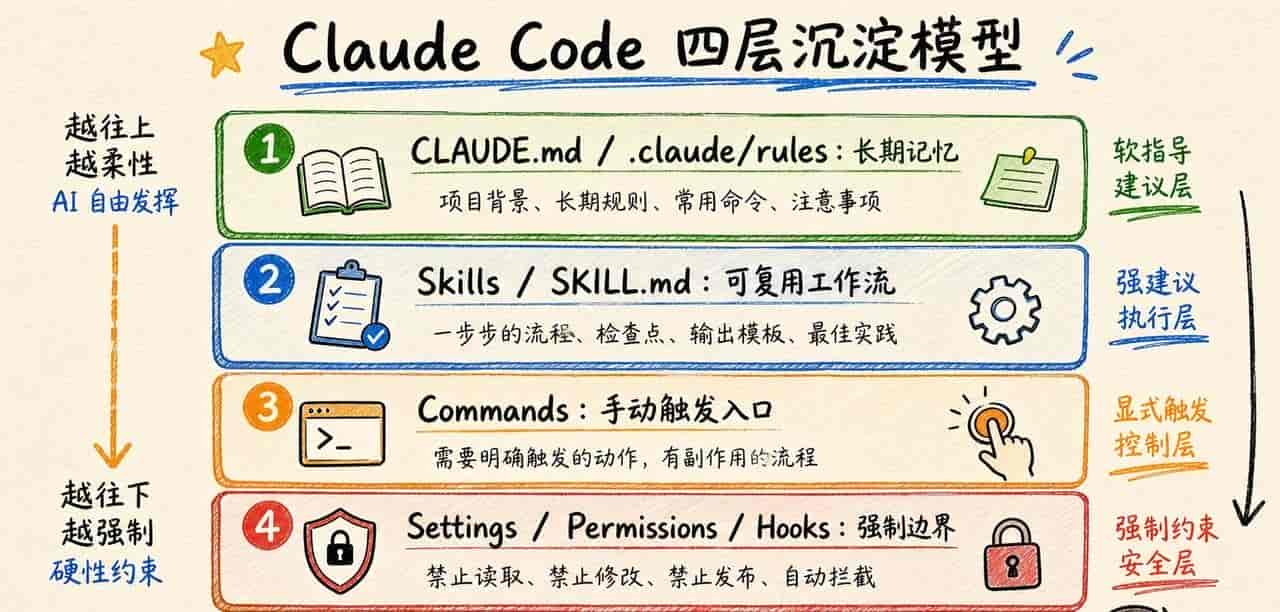 Claude Code 里 CLAUDE.md、Skills、Commands 到底该怎么用？