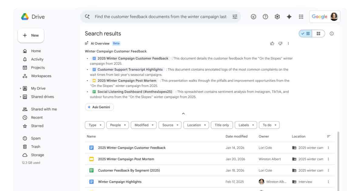 Google为Docs、Sheets、Slides和Drive上线新一代Gemini功能