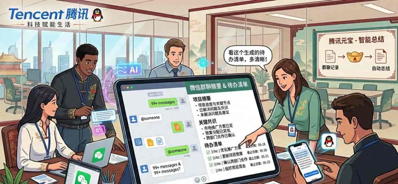 5月13日上线!腾讯元宝打通微信群聊:聊天记录秒变纪要和待办