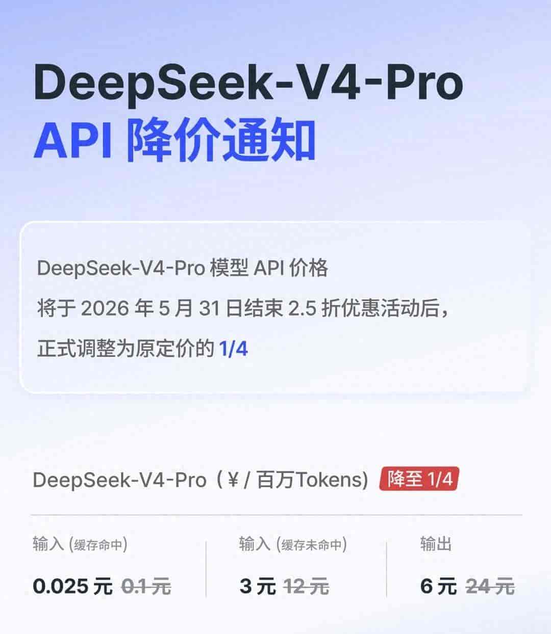DeepSeek V4 Pro 不回调!2.5 折变永久定价