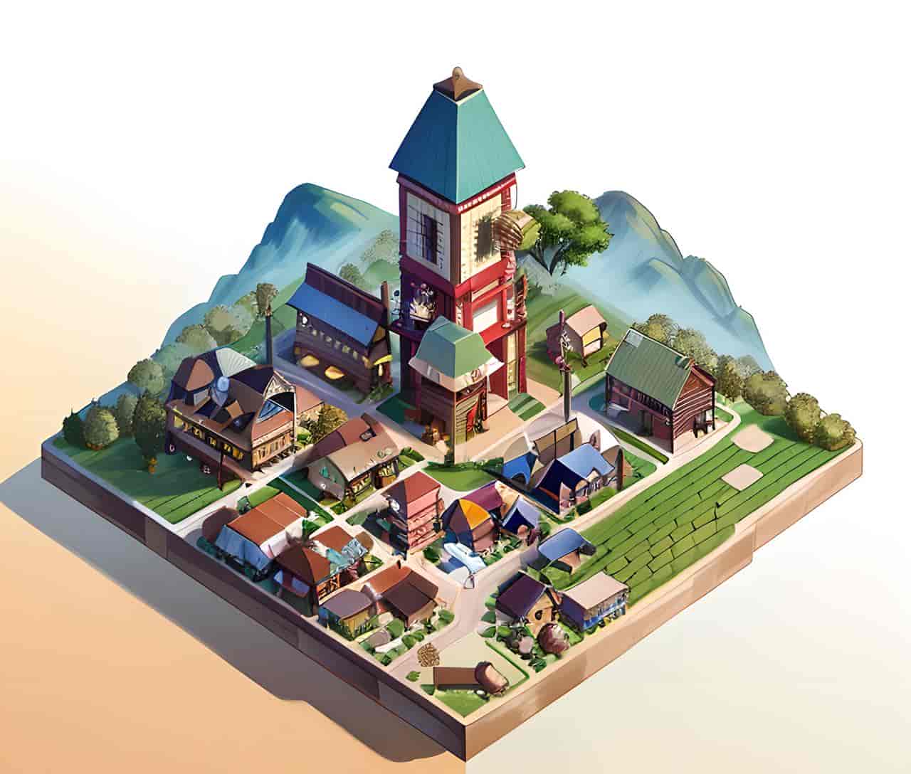 AI(StableDiffusion) 微缩城镇模型图