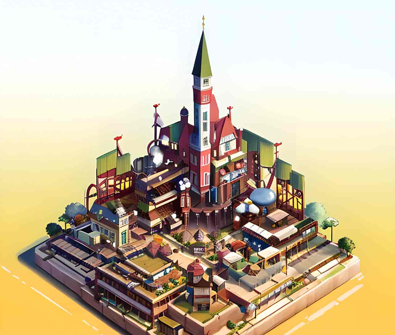 AI(StableDiffusion) 微缩城镇模型图