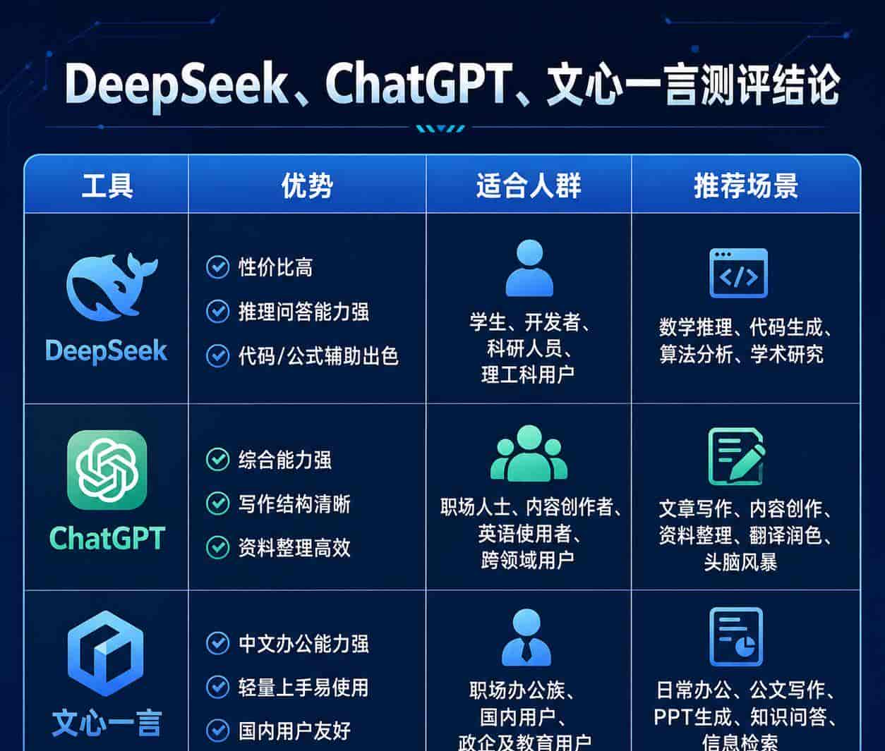 DeepSeek vs ChatGPT vs 文心一言:真实测评结果来了,到底该用谁?