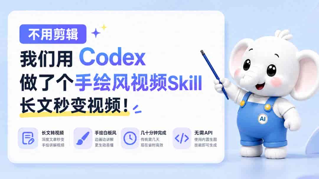 不用剪辑,我用 Codex 做了个手绘风视频Skill,让长文一键转视频!