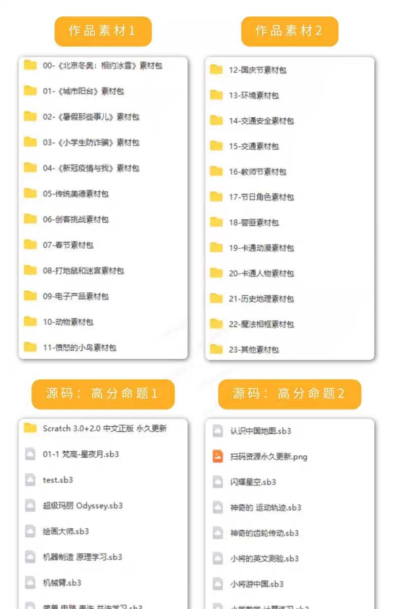 Scratch 3.0程序源码3500个创意编程作品代码+素材+音乐+送安装包