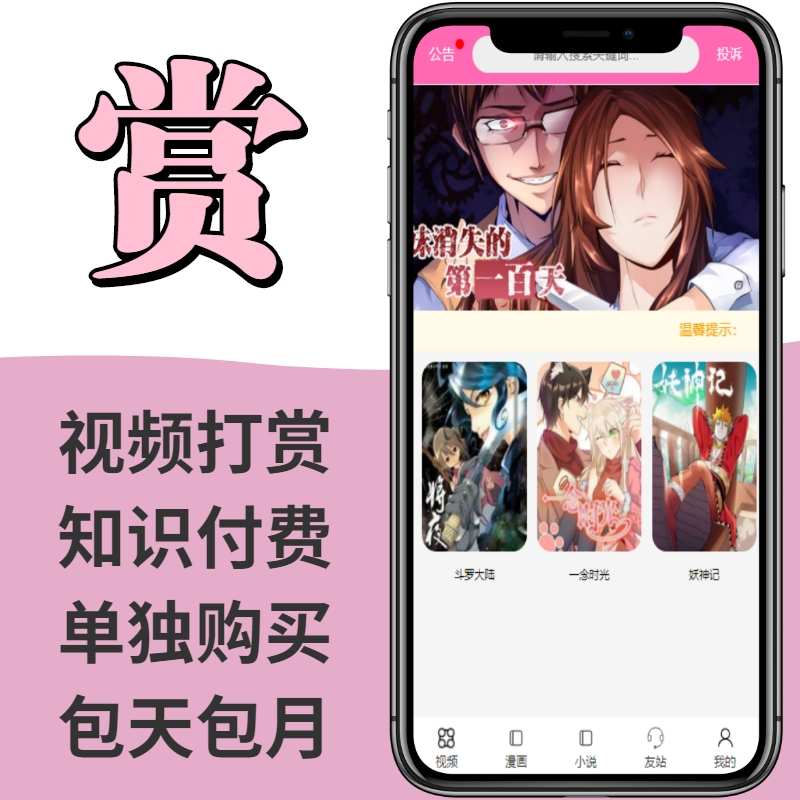 视频打赏APP在线小说单独购买包天包月知识付费 搭建售源码