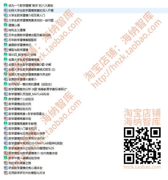 数学建模模型算法MATLAB源程序模型课件讲义源代码数模资料源码