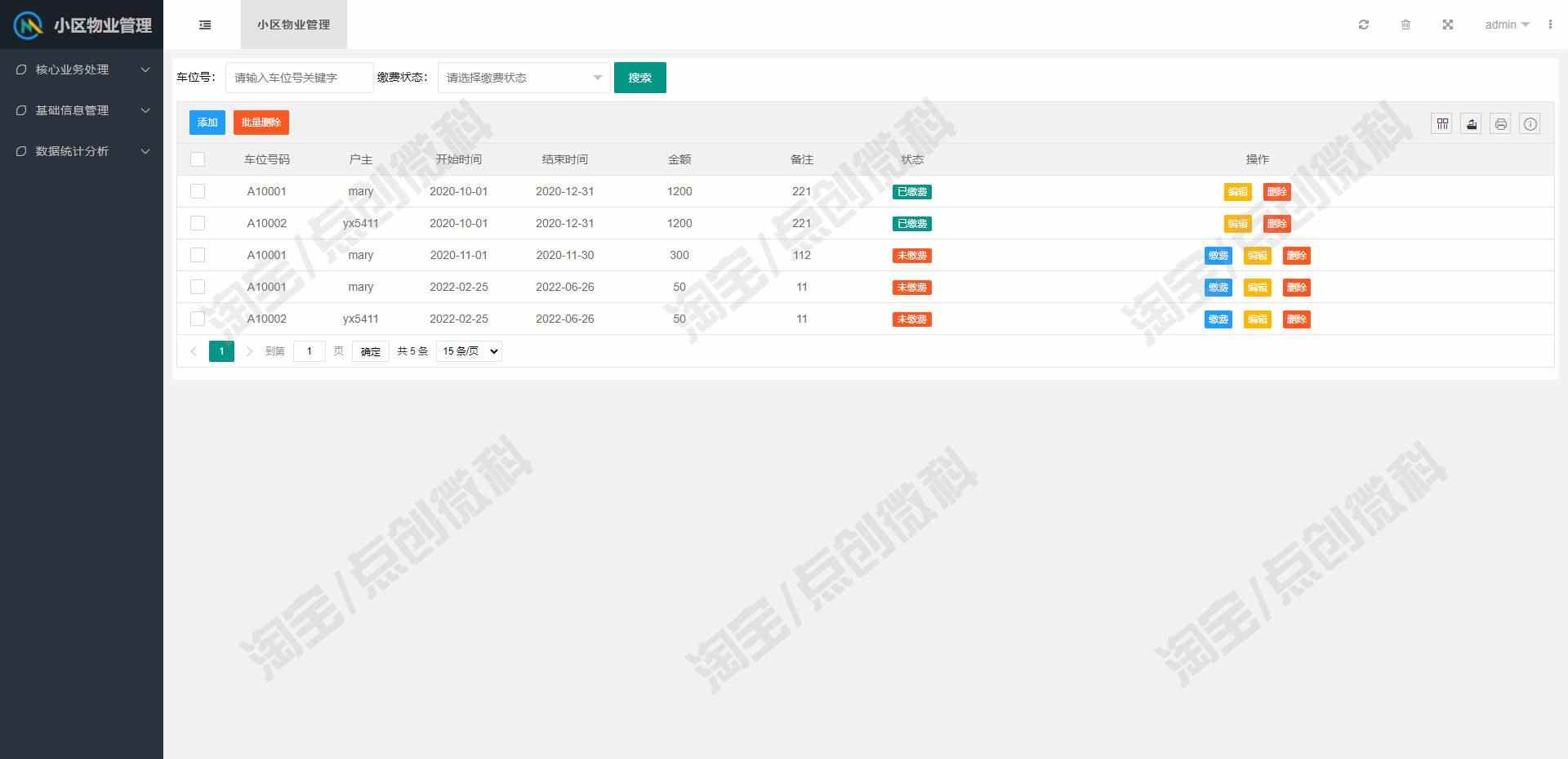 springboot小区物业管理系统web房屋业主车位收费报修bs源码mysql