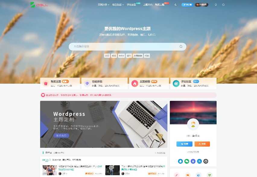 WordPress子比主题7.1版本免授权学习版资源下载源码建站付费