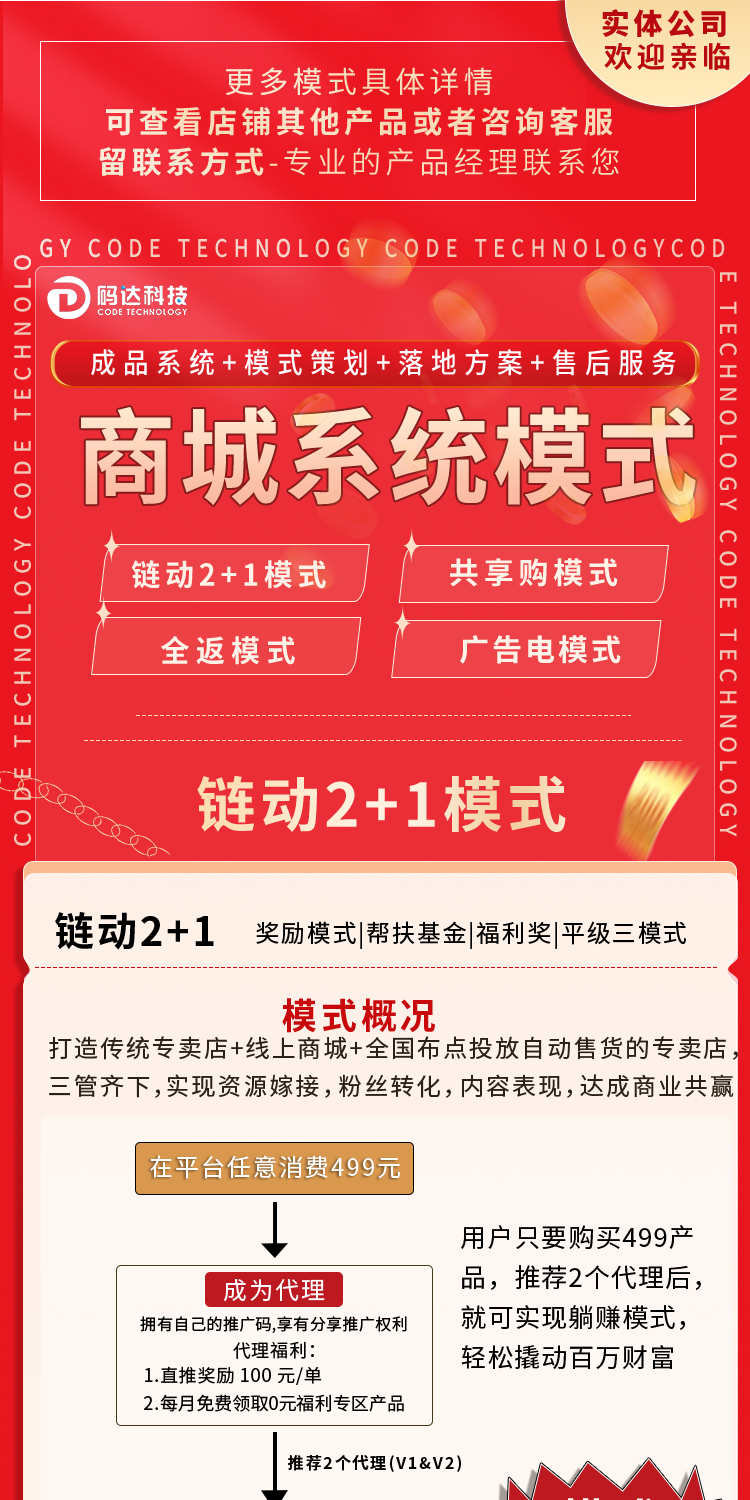 链动2+1全返模式共享购系统小程序二级分销商城源码app软件h5开发