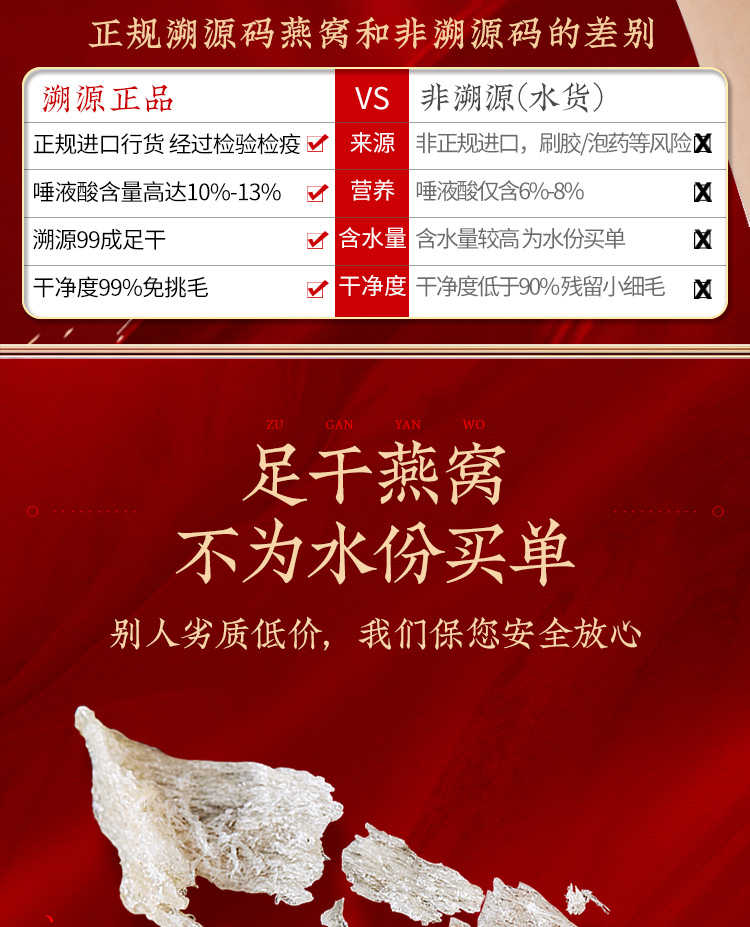 燕窝旗舰店官网正品干盏印尼溯源金丝燕盏条原盏孕妇补品礼盒100g
