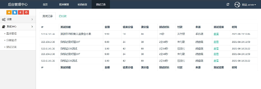 心理评测代码智商测试程序抑郁症测试h5源码可对接支付公众号