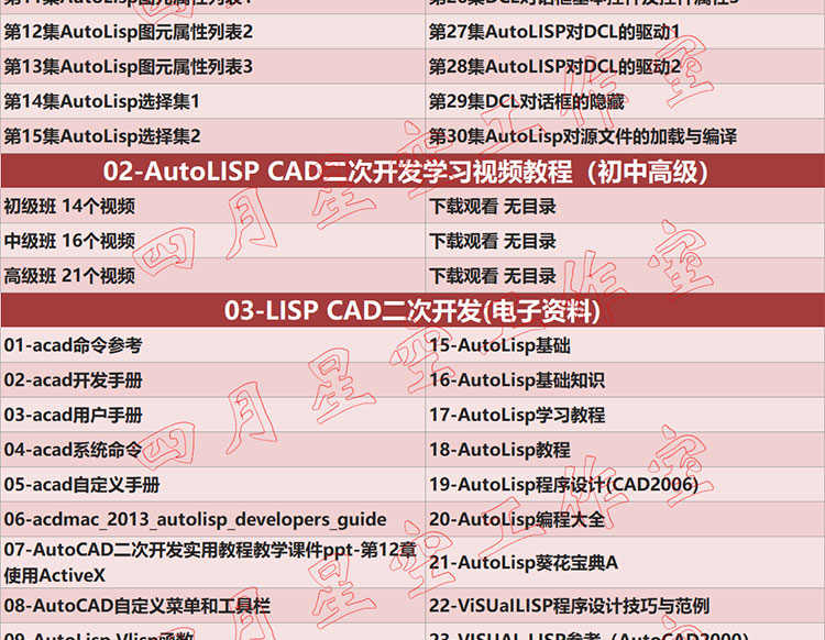 CAD二次开发教程lisp视频配源码编辑器CAD插件开发大量素材源文件