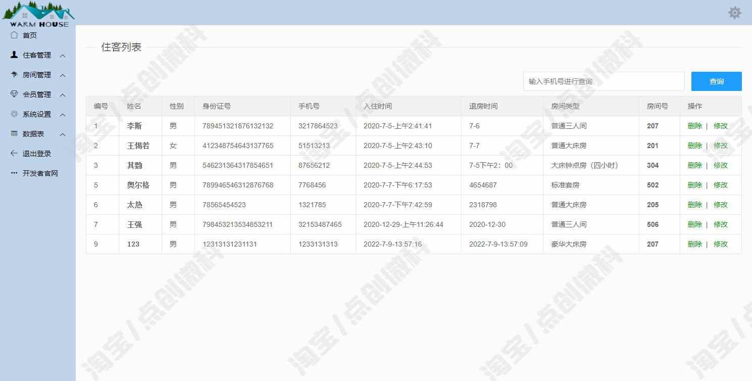 SSM酒店后台管理系统java宾馆民宿住户客房会员信息jsp源码数据库