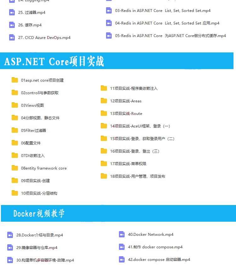 C# ASP.NET5 Core微服务 Redis视频教程MVC项目实战源码 core视频