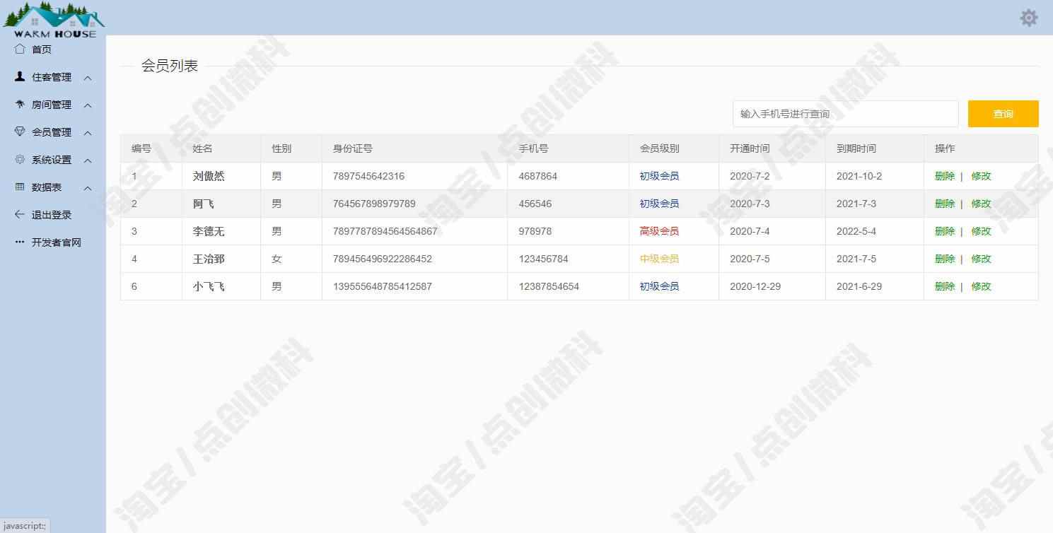 SSM酒店后台管理系统java宾馆民宿住户客房会员信息jsp源码数据库